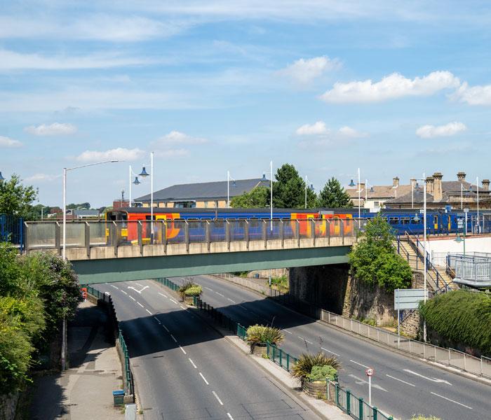 Train traveling along the East Midlands Robin Hood line at Mansfield