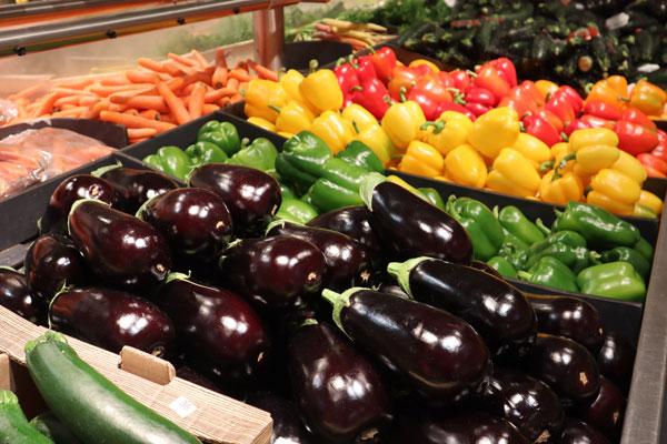 aubergines and peppers